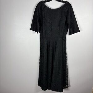 Forever Young Gloria Swanson Women's 18 Black Lace Lined A Line Midi Dress VTG